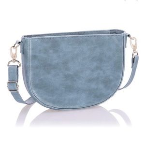 Thirty-One Half Moon Crossbody purse - Denim Distressed Pebble